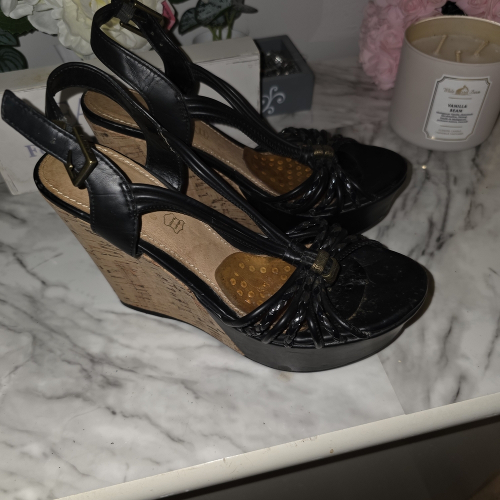 Black Wedge Sandals